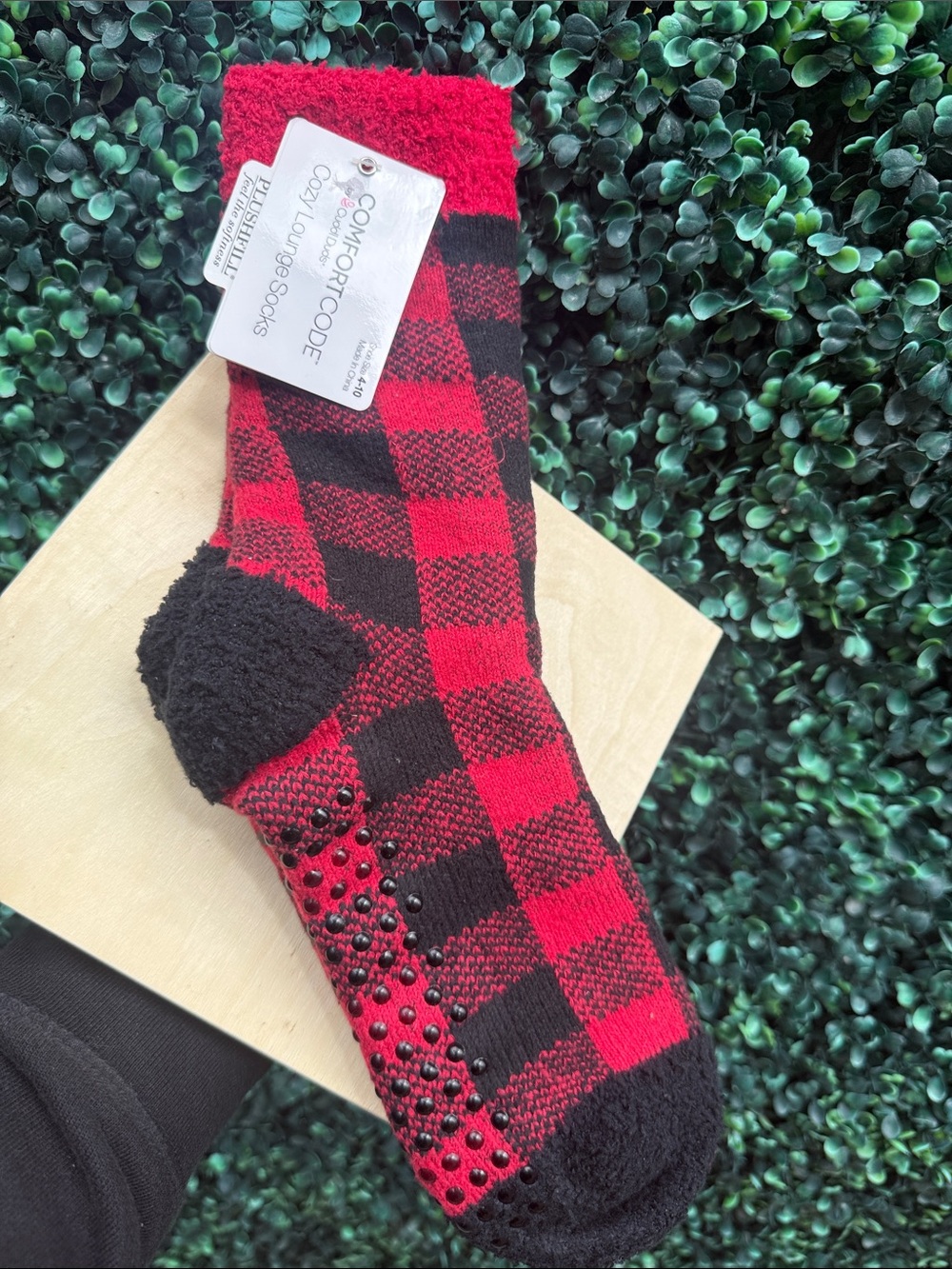 Comfort Code Red & Black Buffalo Plaid Fuzzy Grip Lounge Socks